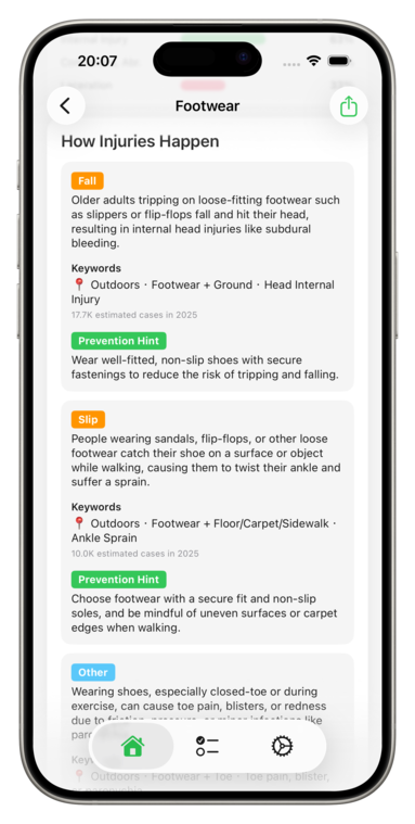 SafeCheck Home showing targeted safety tips and guidance